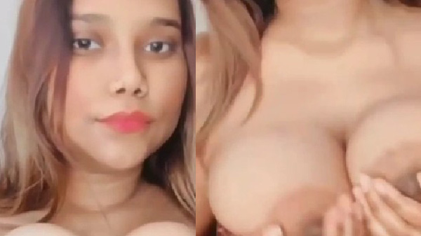 रंगीन मिजाज लड़की पूजा आपन बिग बूब्स दबावत बारी